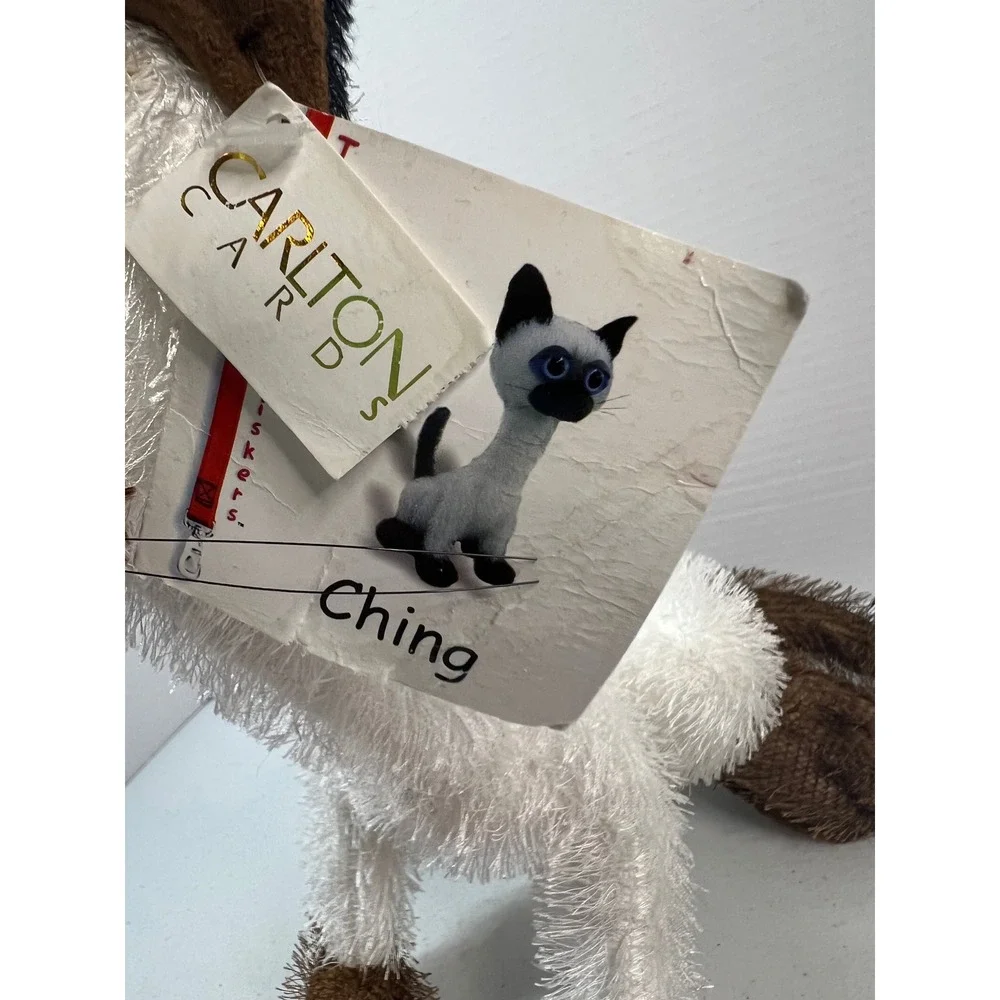 Carlton Cards Whiskers Ching Siamese Cat Plush Toy Blue Eyes Long Neck 16